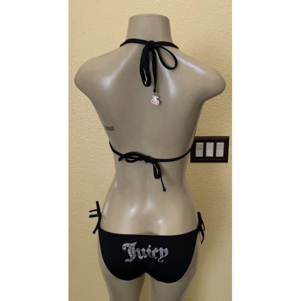 Juicy Couture Black Cherry Rhinestone Bikini Y2K Two Piece Swimsuit Small NWT